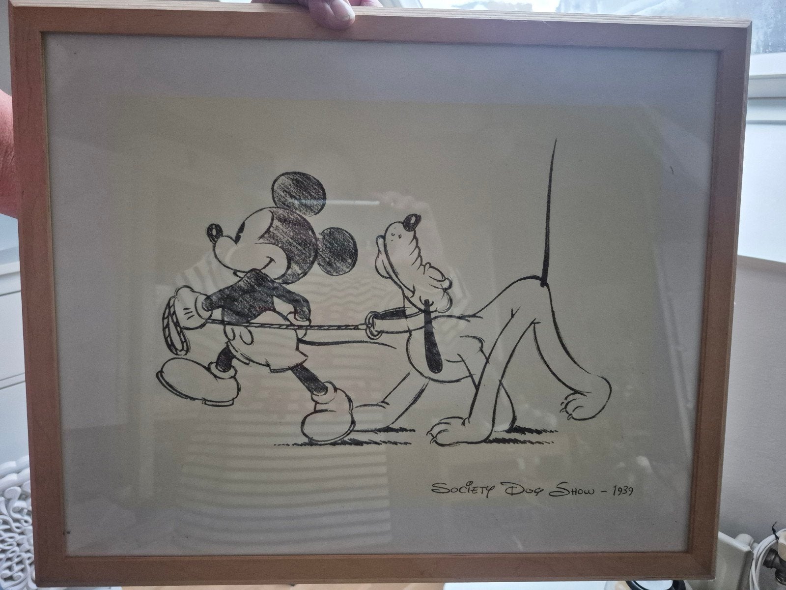 Mickey Mouse en Pluto - Society Dog Show - 1939, Ophalen, Tekening, Potloodtekening, Achter glas