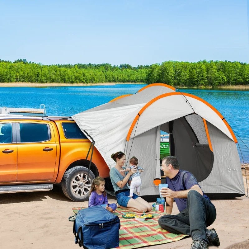 Outsunny Auto-zeil Kampeertent - 3 Deuren, Weerbestendig, Caravans en Kamperen, Tenten, Ophalen, Nieuw, Tot en met 3
