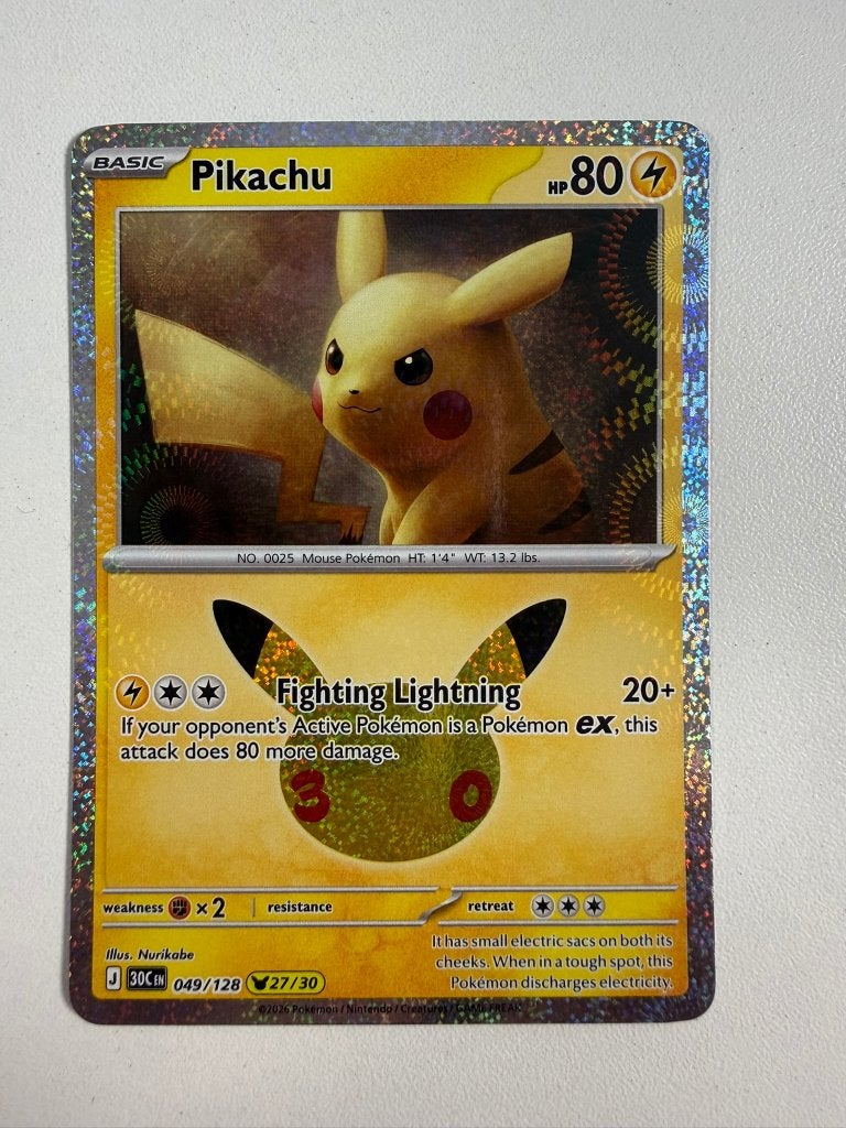049/128 Pikachu 30th Celebration Pokemon Kaart, Ophalen of Verzenden, Nieuw, Losse kaart