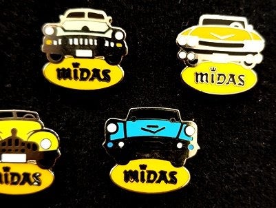 Midas oldtimer pins- serie van 5 stuks, Verzamelen, Verzenden, Nieuw, Transport, Speldje of Pin