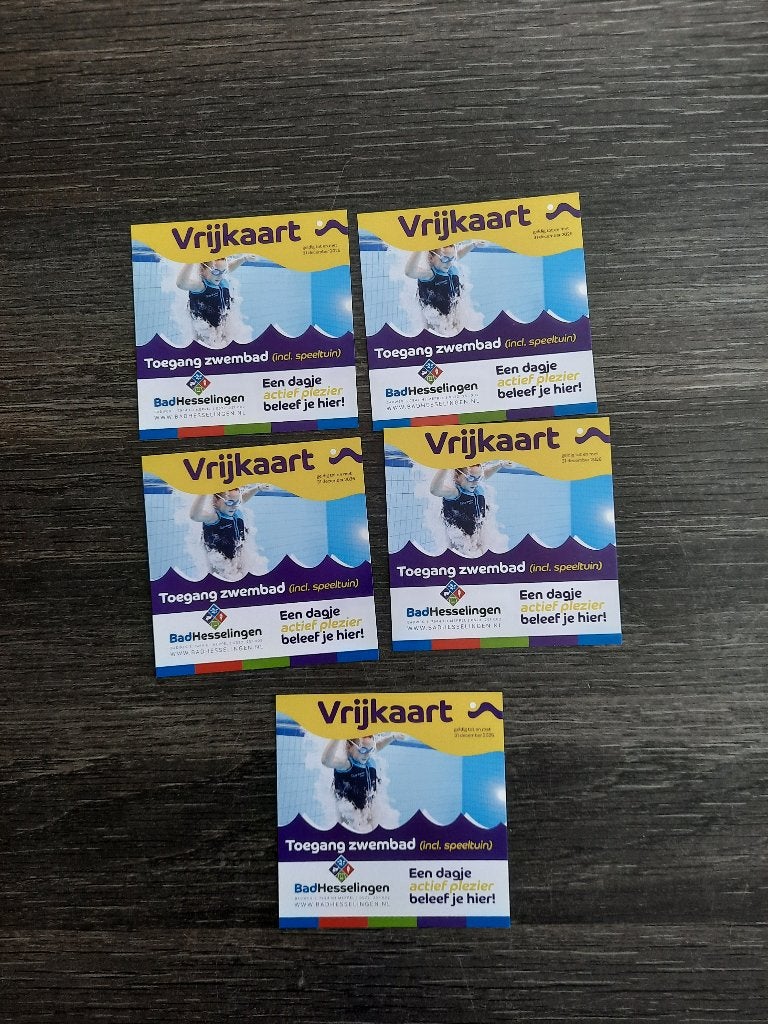 5 vrijkaarten Bad Hesseling Meppel, Drie personen of meer, Ticket of Toegangskaart