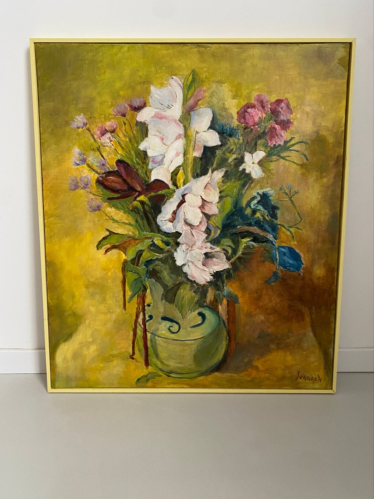 Schilderij bloemen in vaas 80x60cm, Antiek en Kunst, Kunst | Schilderijen | Modern, Handgeschilderd, Ophalen of Verzenden, Olieverf