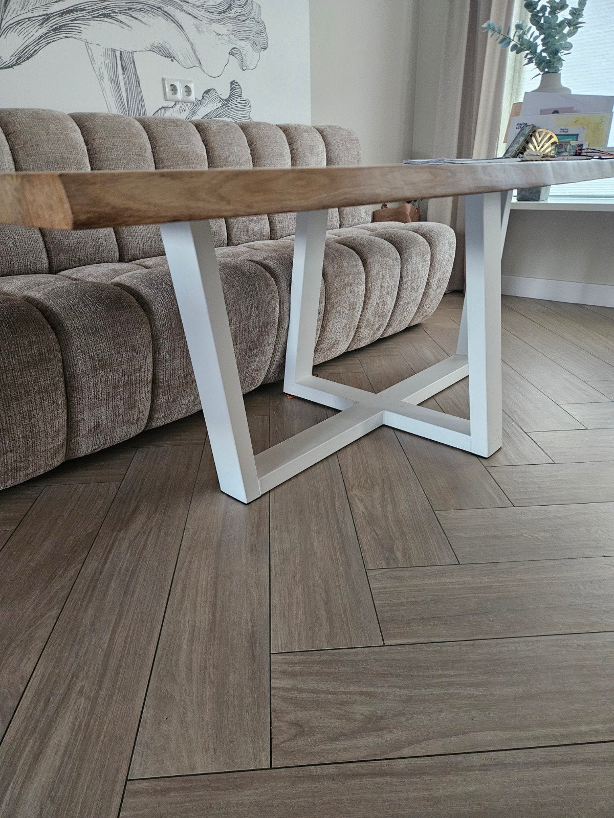 Witte stalen tafelpoot voor grote tafel (240 cm), Ophalen, Tafelpoot, Gebruikt, 100 tot 150 cm
