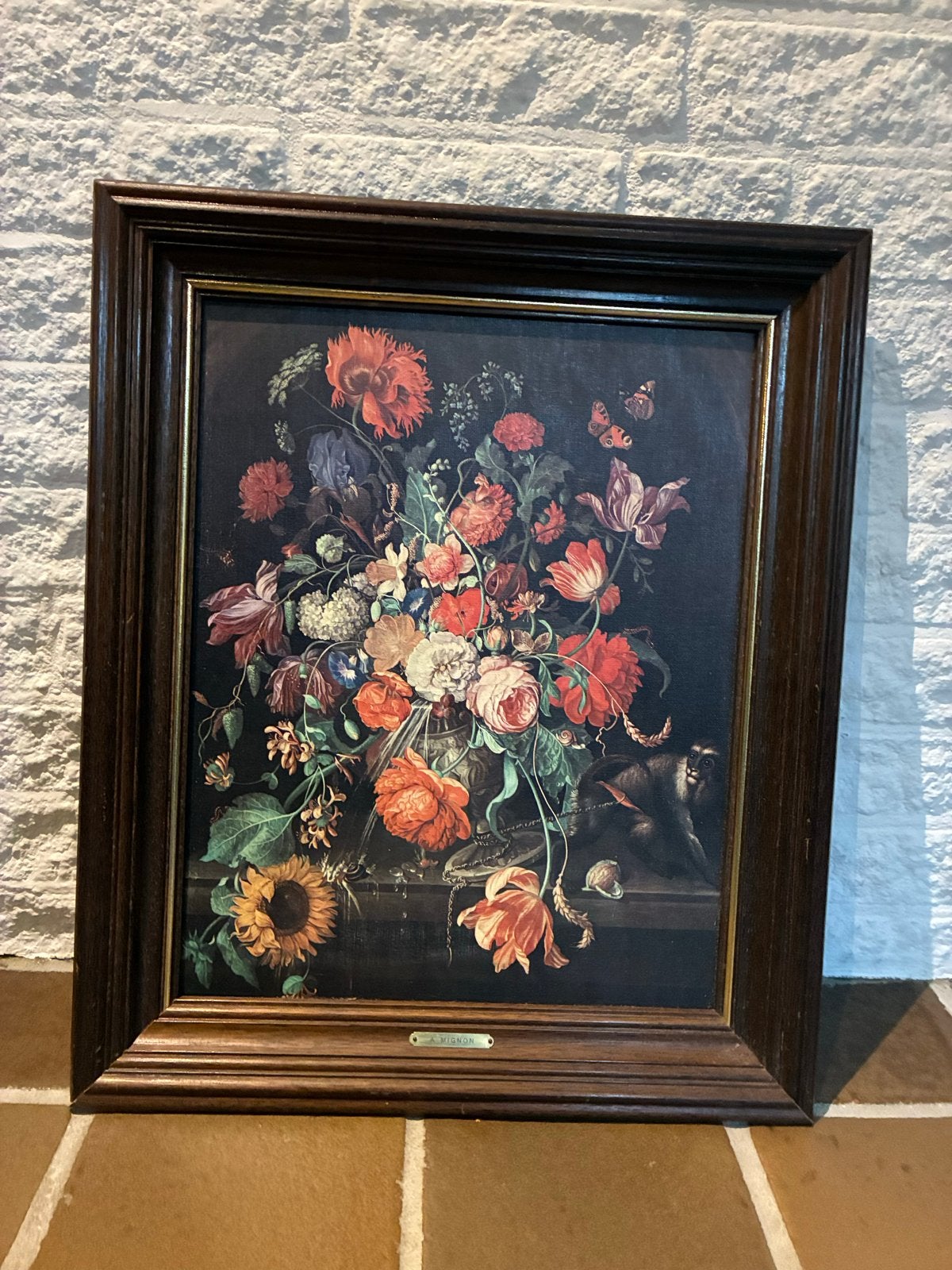 Mignon bloemenstilleven print, 62x52 cm, Stilleven, Ophalen of Verzenden, Klassiek, Print