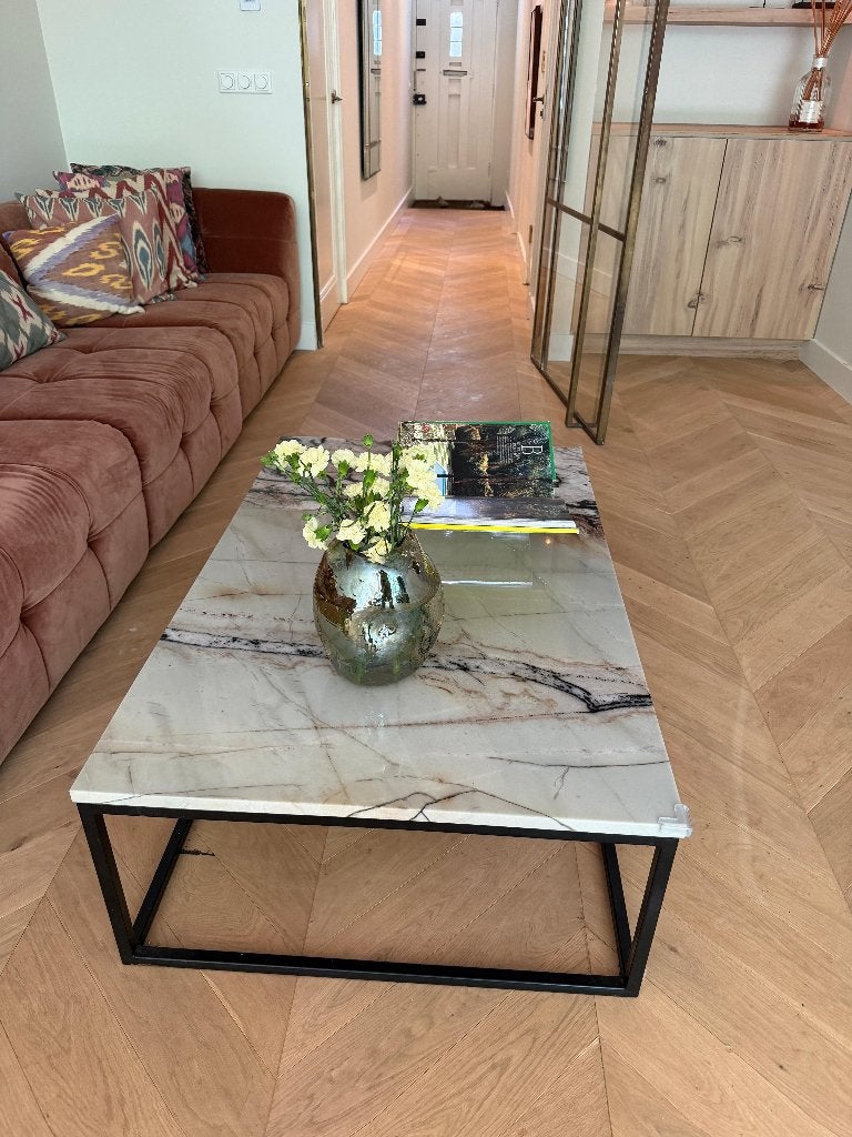 Marmeren salontafel – zo goed als nieuw, Huis en Inrichting, Tafels | Salontafels, Ophalen, 100 tot 150 cm, 50 tot 100 cm, Zo goed als nieuw