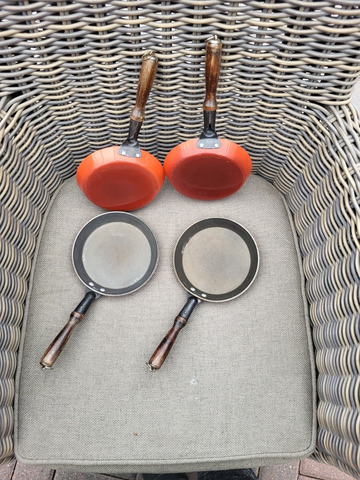 Vintage Le Creuset pannetjes met Houten Handvatten, Ophalen of Verzenden