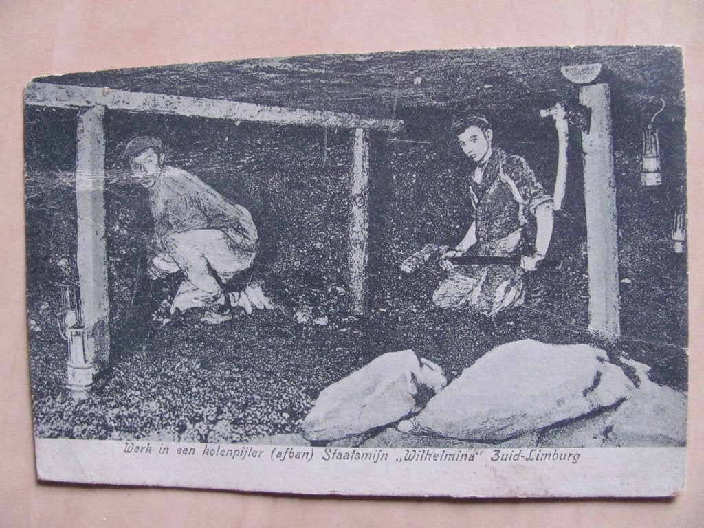 Terwinselen, Werk in een Kolenpijler Staatsmijn 'Wilhelmina", Ophalen of Verzenden, Voor 1920, Gelopen, Limburg