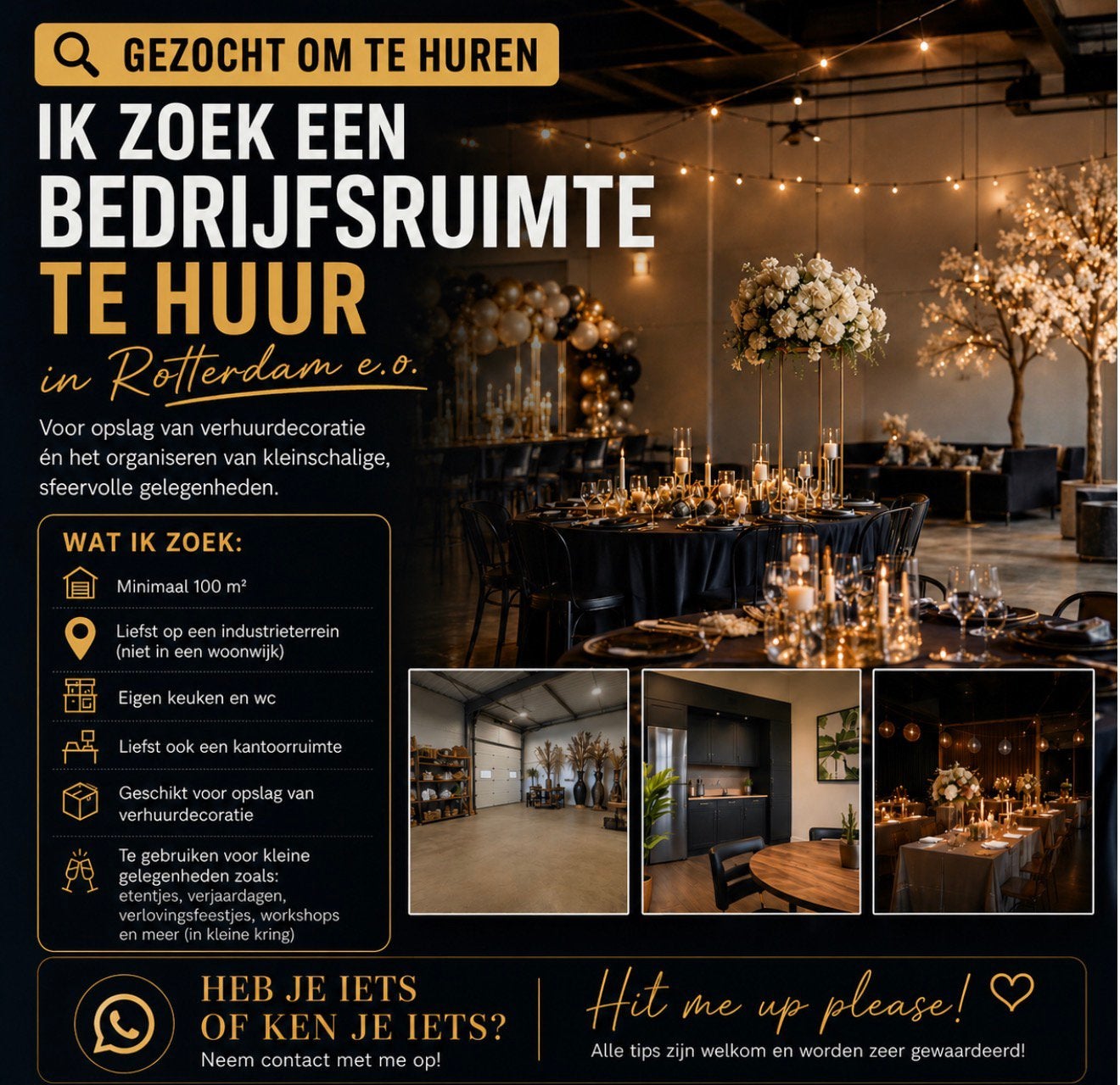 Gezocht Bedrijfsruimte rotterdam, 100 m², Huur, Bedrijfsruimte