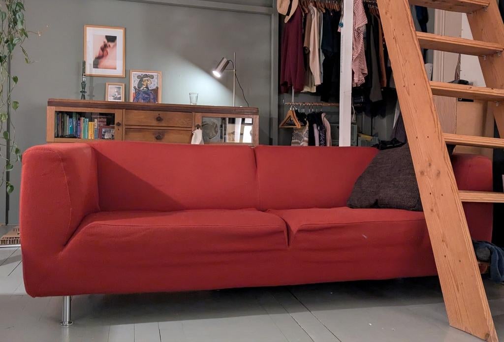 Vintage Linteloo bank - rood - wol - afritsbaar, Huis en Inrichting, Banken | Sofa's en Chaises Longues, Ophalen, Gebruikt, 150 tot 200 cm