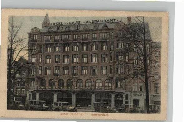Amsterdam Hotel Schiller met taxi's st 1922, Ophalen of Verzenden, 1920 tot 1940, Gelopen, Noord-Holland