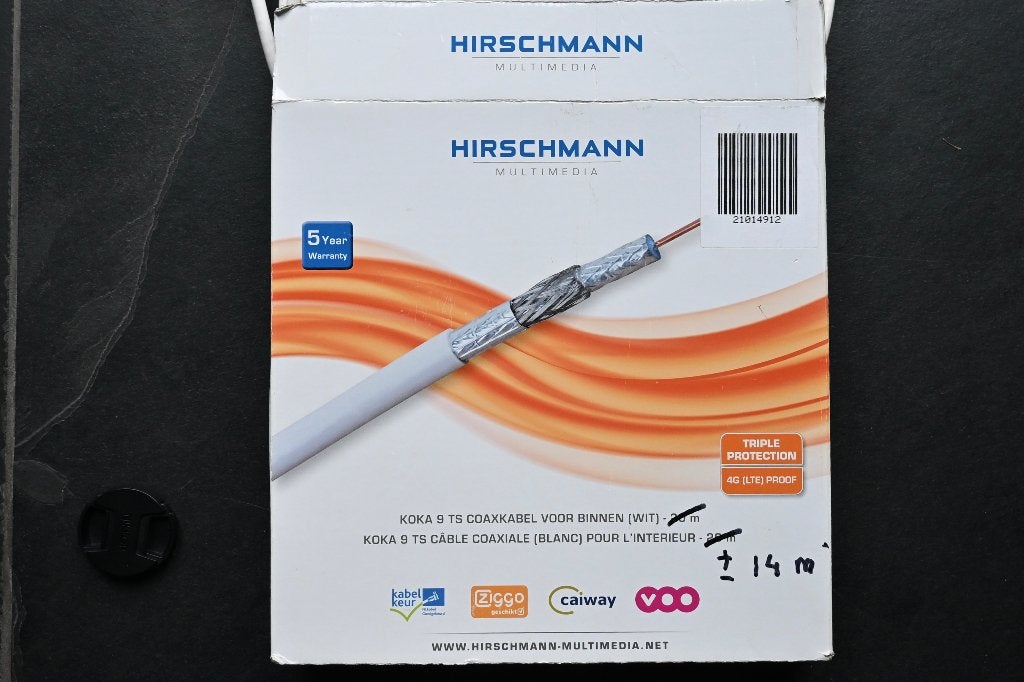 Hirschmann coax kabel, Ophalen of Verzenden, Zo goed als nieuw, 10 meter of meer, Coaxiale kabel