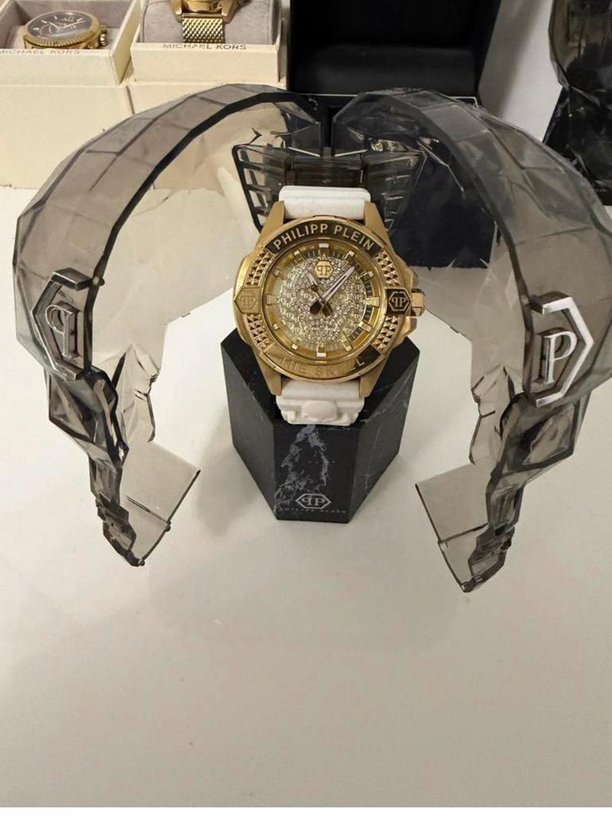 Wit en zwart Philipp Plein Skull horloge met doos, Ophalen of Verzenden, Zo goed als nieuw, Overige merken