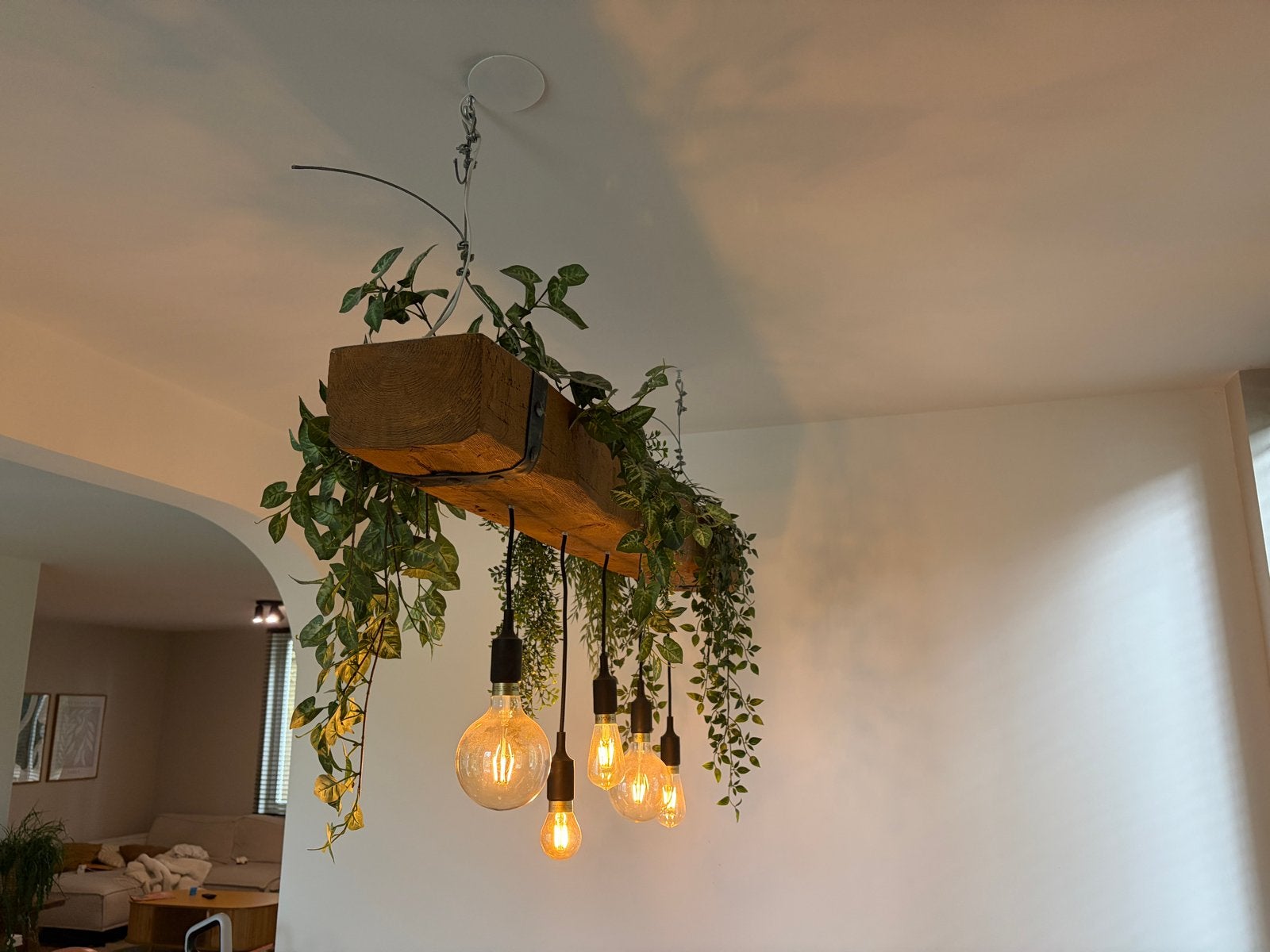 Unieke hanglamp met (nep)plantjes en ledlampdn, Ophalen, Zo goed als nieuw, Kunststof, Overige fittingen