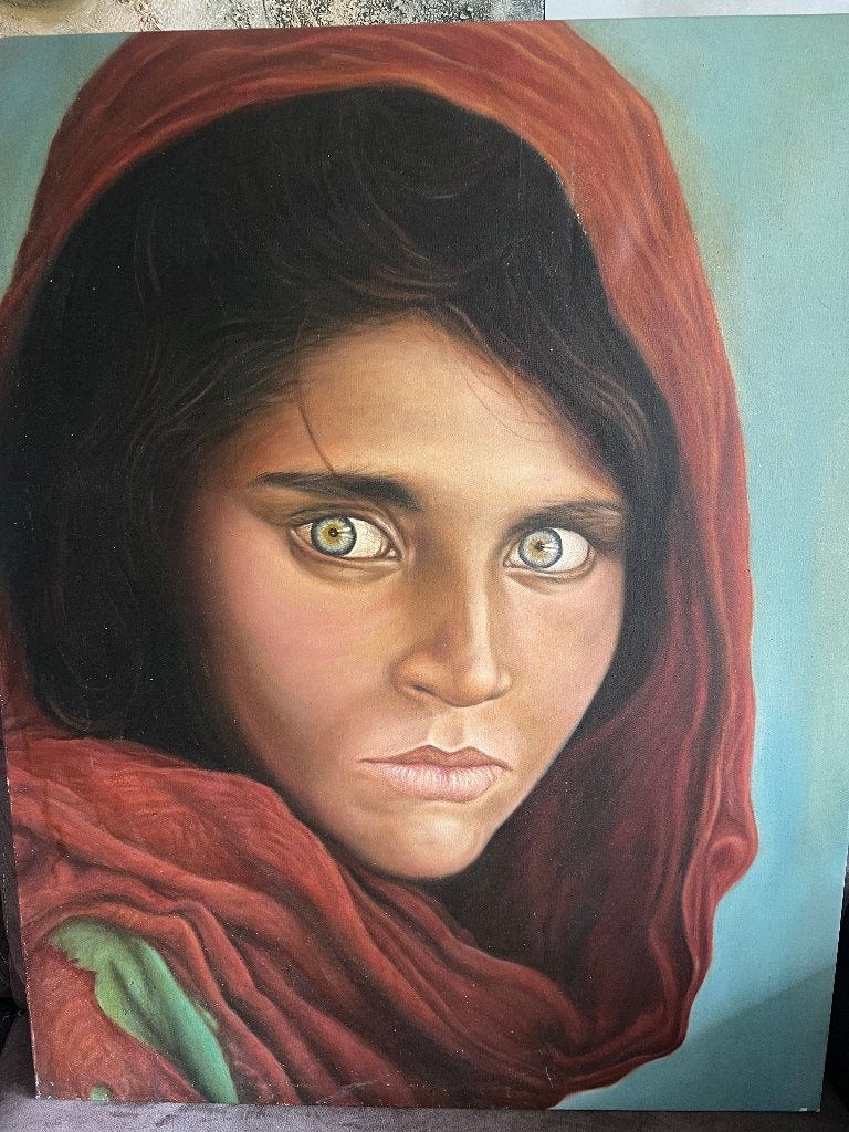 Olieverf Schilderij Afghaans Meisje., Antiek en Kunst, Ophalen