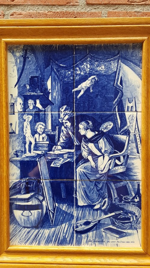 Tegeltableau met zes tegels de tekenles, Ophalen of Verzenden