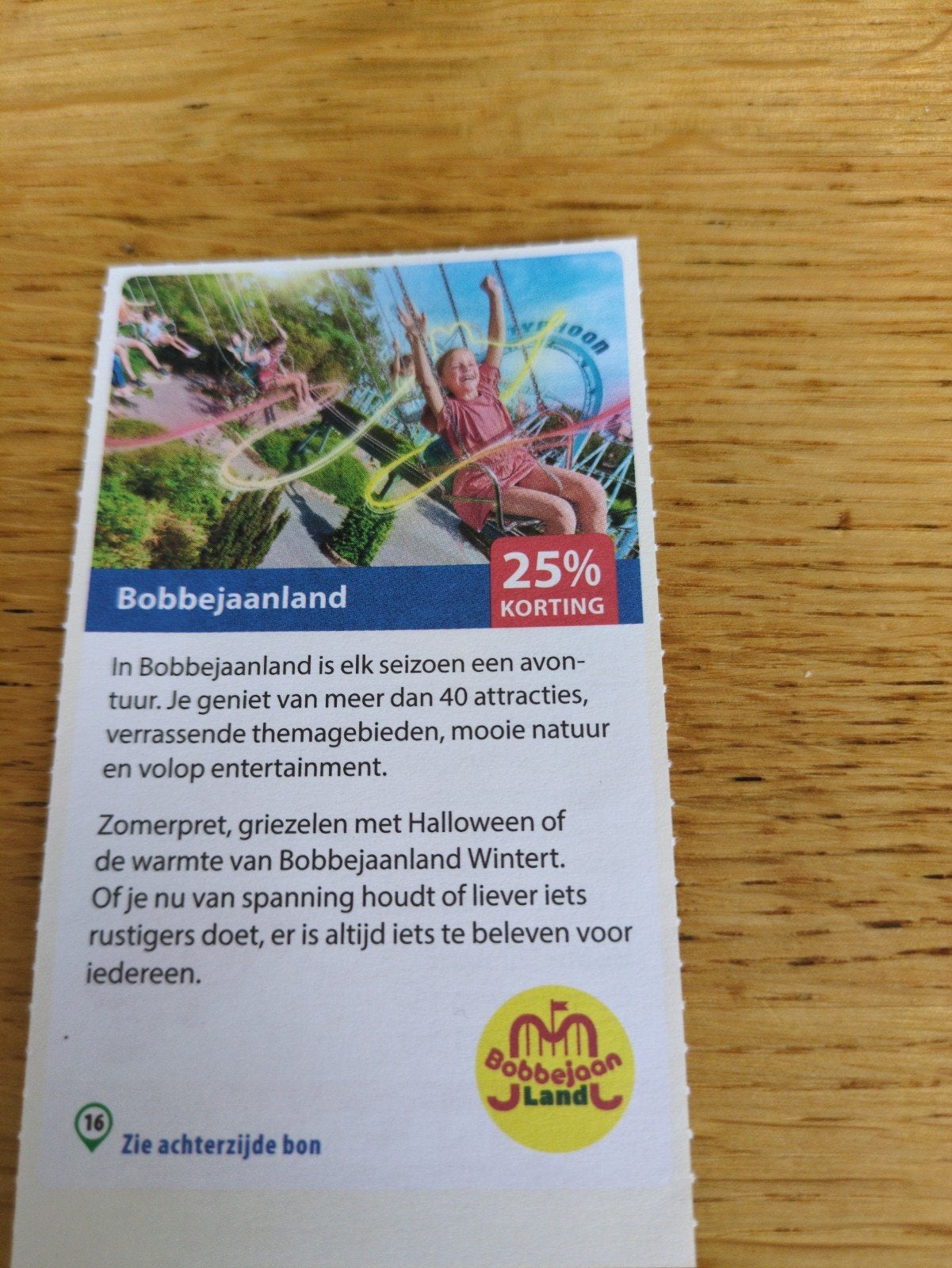 Kortingsbon voor Bobbejaanland, 25 % korting, Drie personen of meer, Kortingskaart