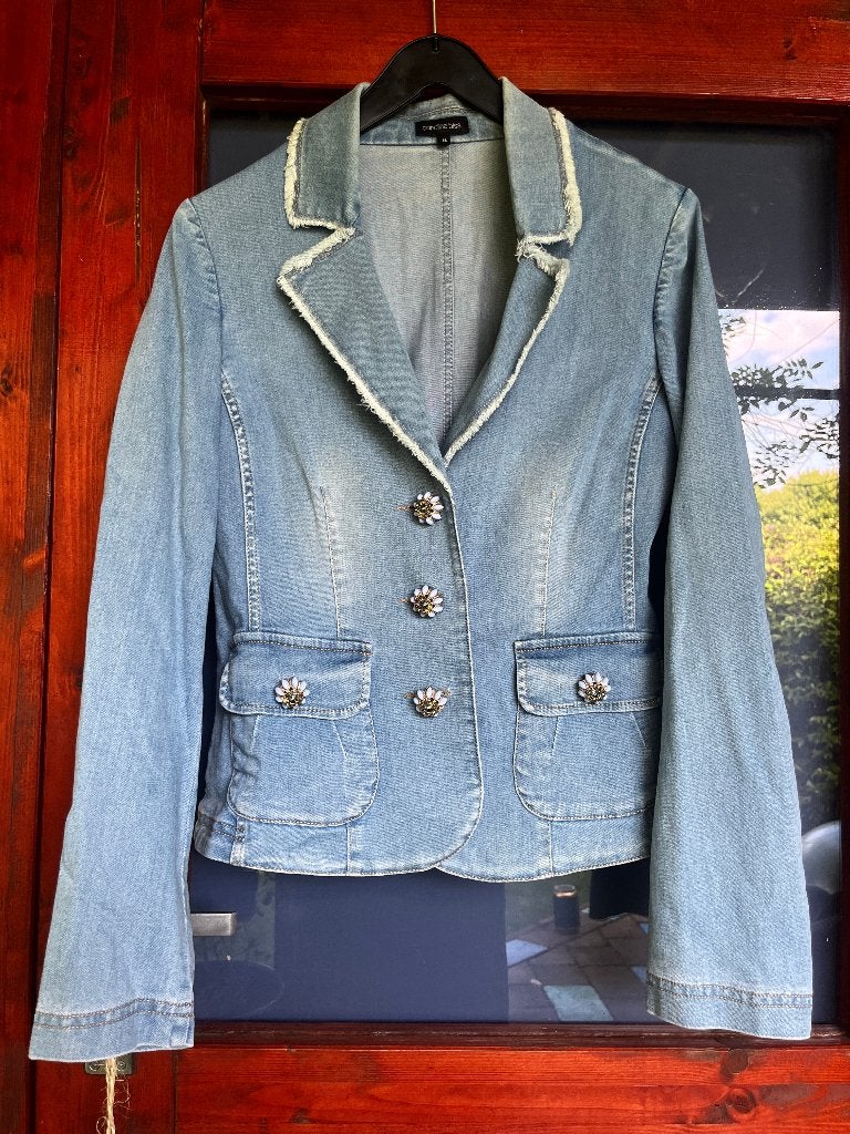 Lichtblauwe getailleerde spijker colbert maat S nu 24,99€, Blauw, Ophalen of Verzenden, Maat 36 (S), Gedragen