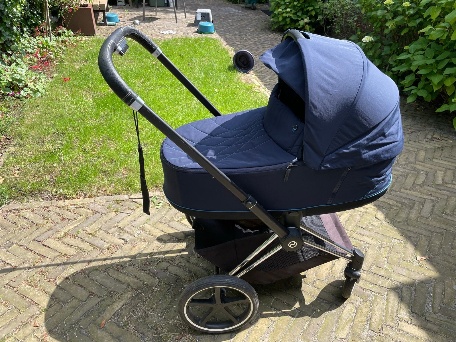 Cybex Priam Combiwagen Chrome Zwart Nautical Blue, Gebruikt, Combiwagen, Met reiswieg, Ophalen