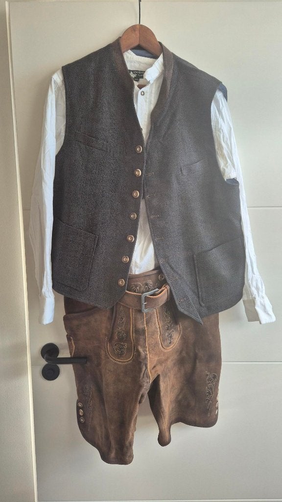 Echte Lederhose set Maat 54 / L Incl hemd/gilet/sokken, Maat 52/54 (L), Ophalen of Verzenden, Kleding, Overige thema's