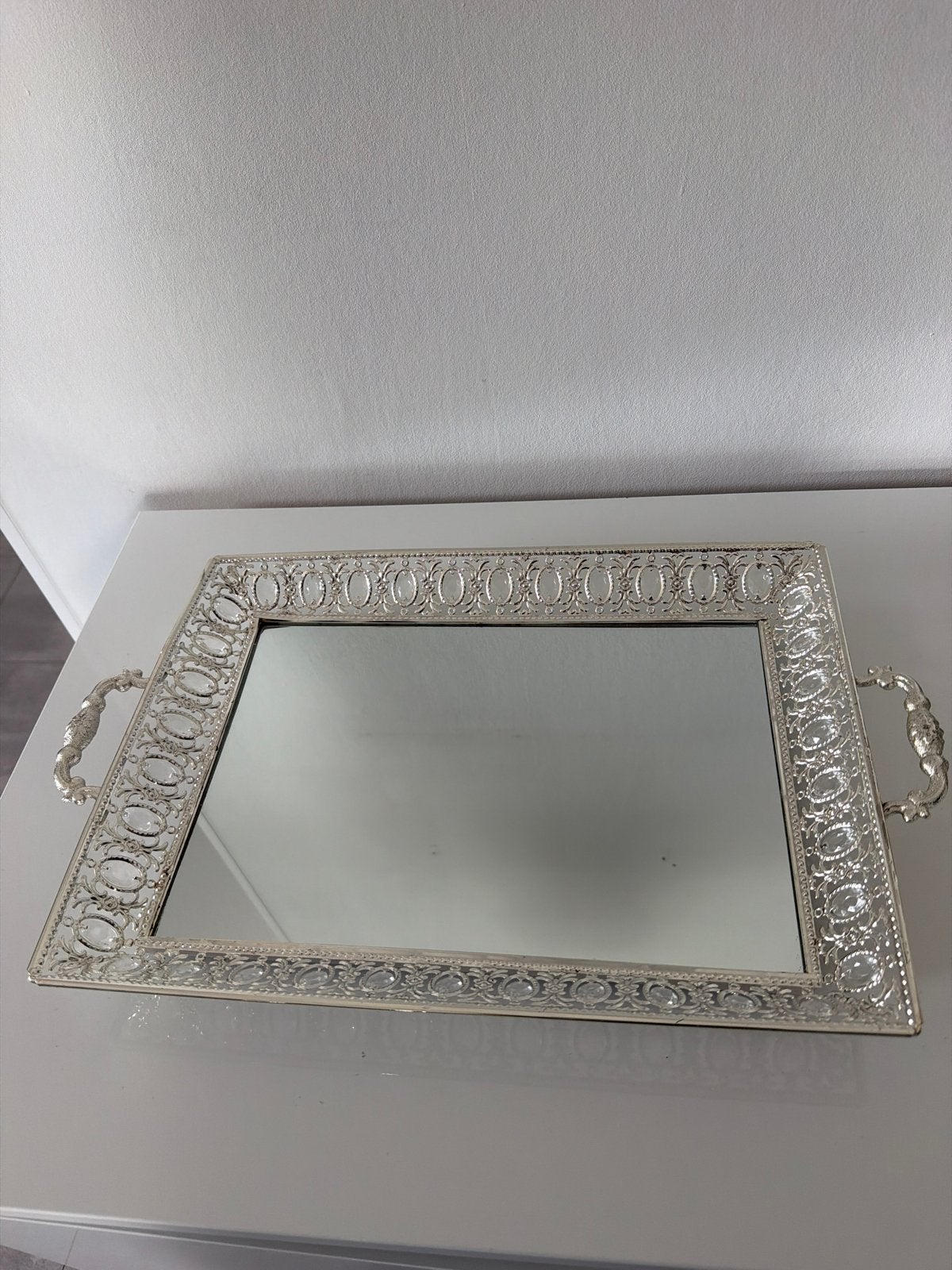 Decoratieve spiegel dienblad met handvatten, Huis en Inrichting, Woonaccessoires | Dienbladen, Ophalen, Zo goed als nieuw, Rechthoekig
