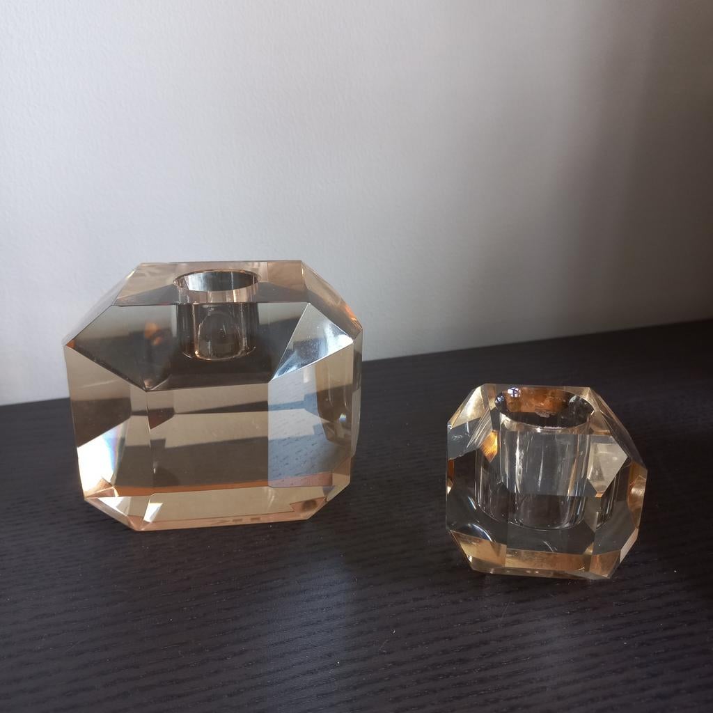 Hk living Kandelaar/kaarsenhouder set 2 stuks diamant vorm, Overige materialen, Bruin, Nieuw, Ophalen of Verzenden