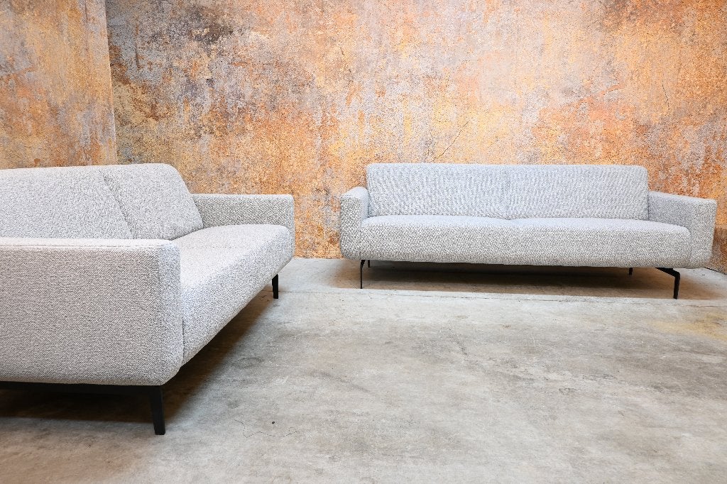 Als NIEUW! 2 grijze stoffen Topform designbanken 2,5 + 3 ZIT, Driepersoons, 75 tot 100 cm, Ophalen of Verzenden, Zo goed als nieuw