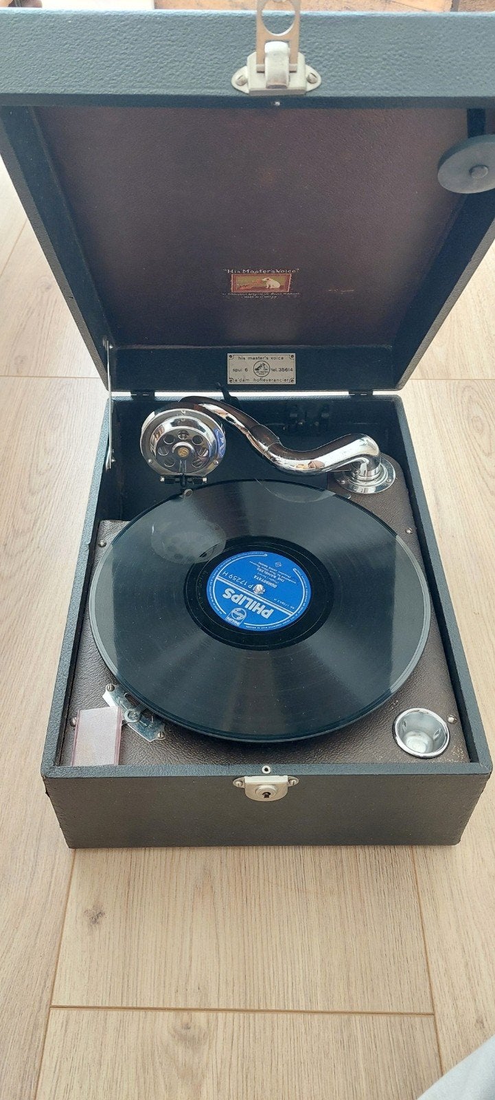 Antieke His Master's Voice draagbare platenspeler, Ophalen of Verzenden