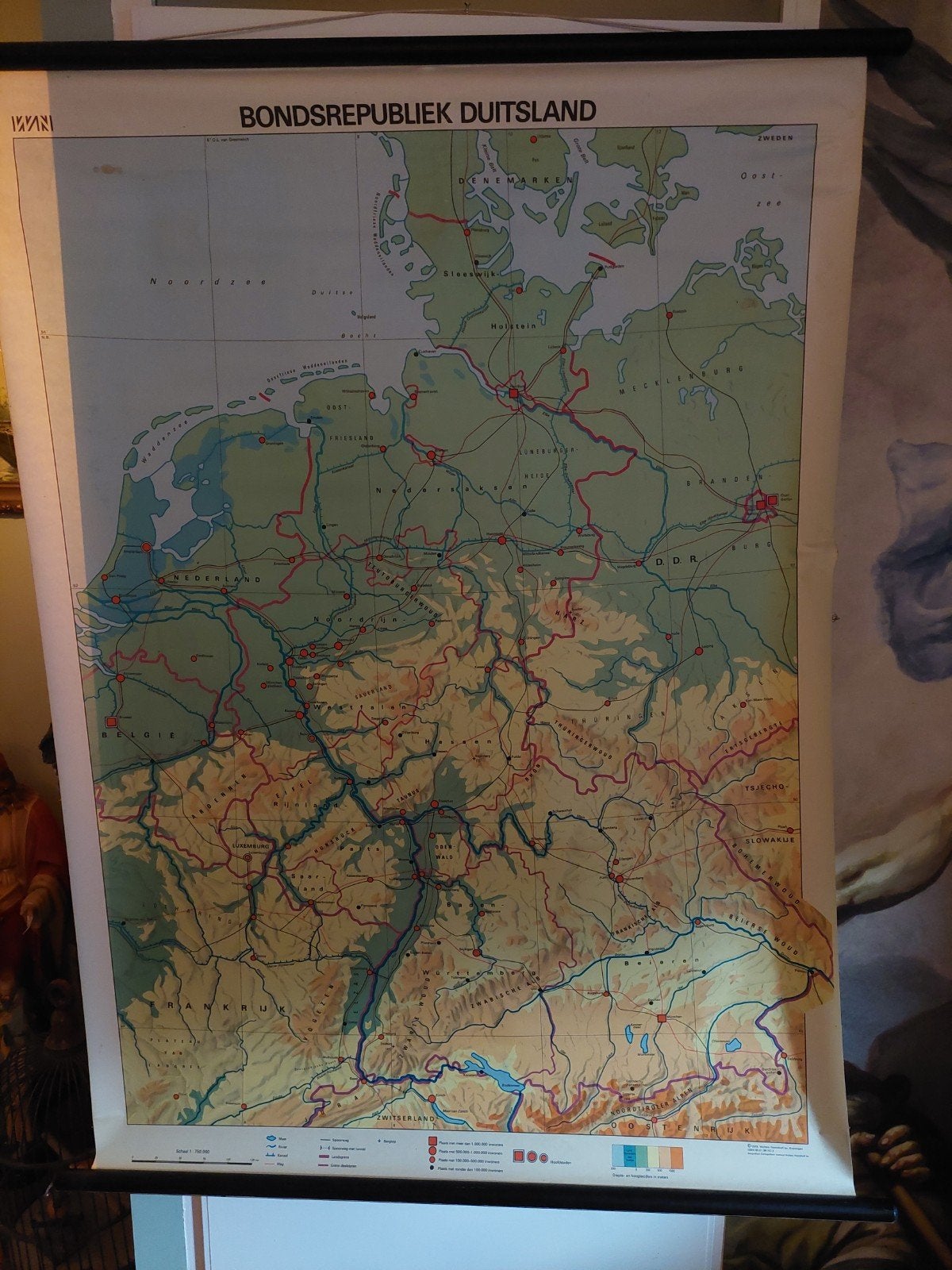 Historische Wandkaart Bondsrepubliek Duitsland 1978, Boeken, Wolters-Noordhoff bv, Geografisch Cartografisch Instituut, Landkaart