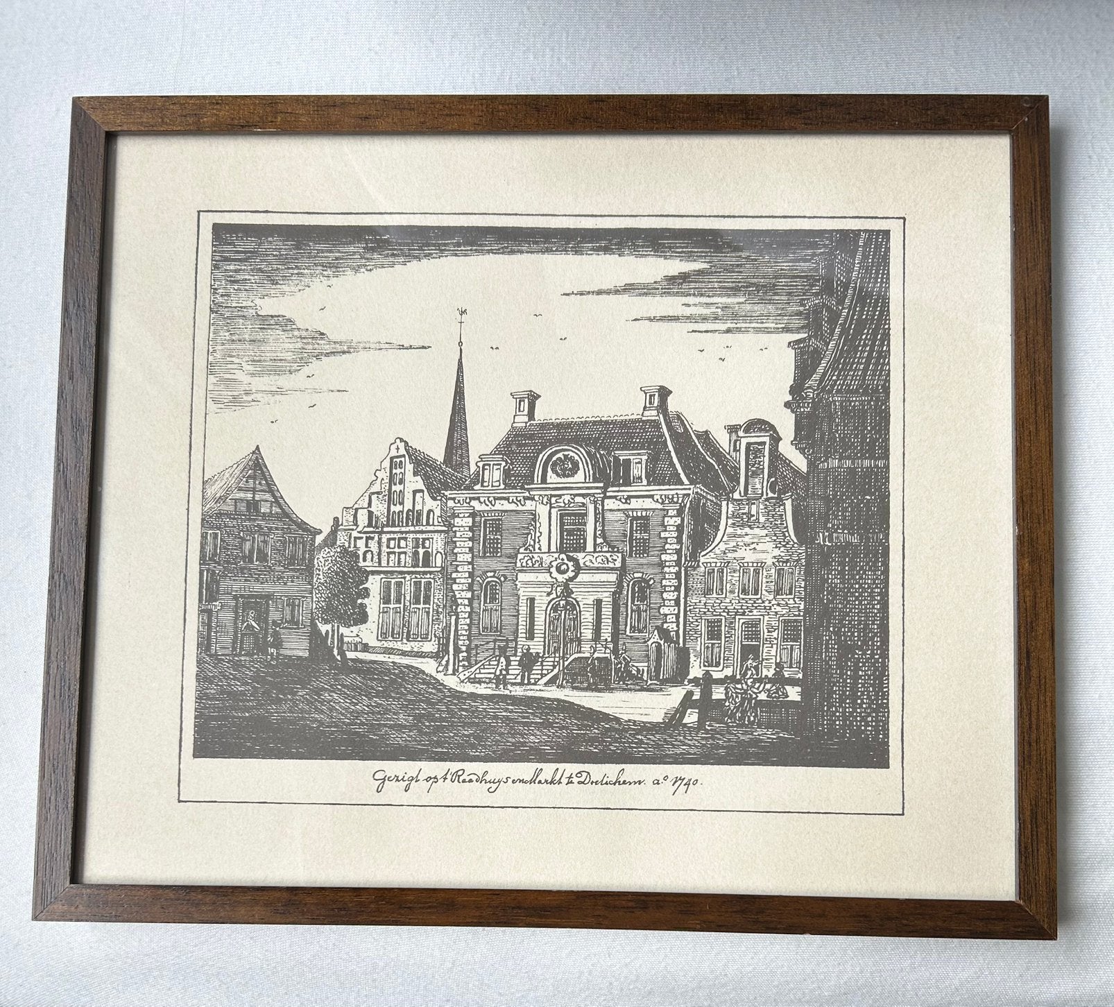 Oud stadsgezicht Doetinchem, 1740 ingelijst achter glas, Verzenden, Stadsgezicht, Ingelijst