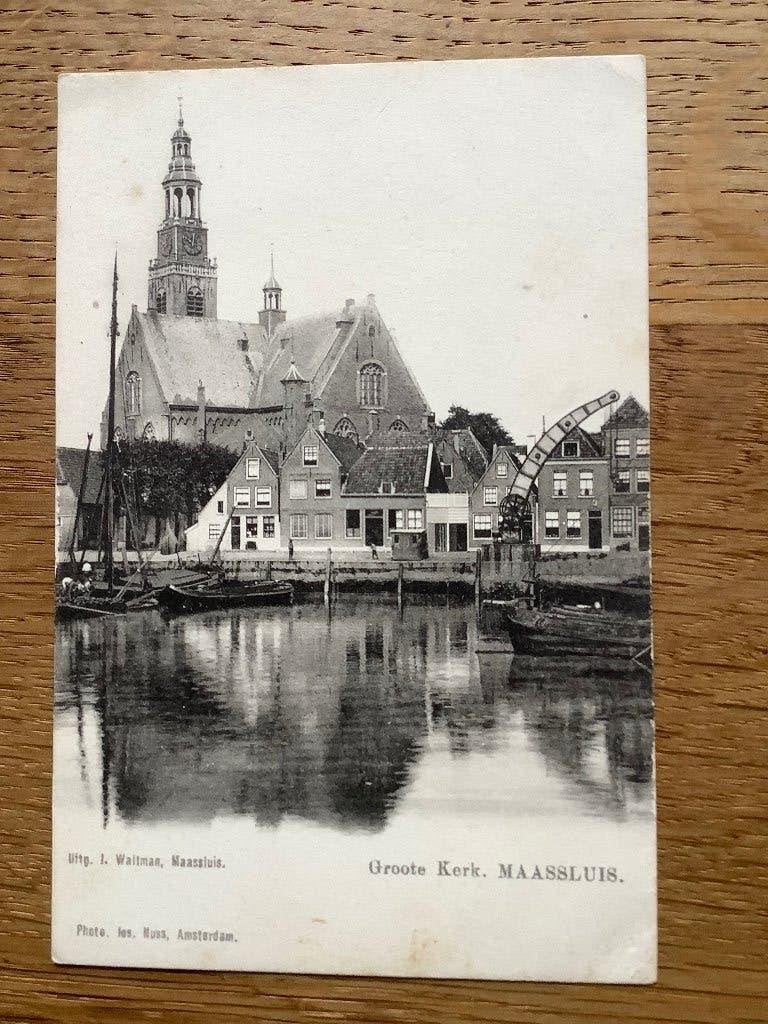 Maassluis, vroege kaart havengezicht met hijskraan, Verzamelen, Ophalen of Verzenden, Voor 1920, Zuid-Holland