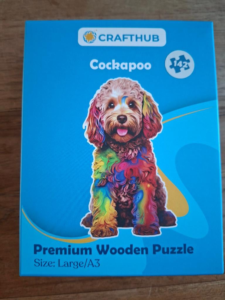 CraftHub premium houten puzzel 142 stukjes (A3) Cockapoo, Ophalen of Verzenden, Minder dan 500 stukjes, Zo goed als nieuw, Legpuzzel