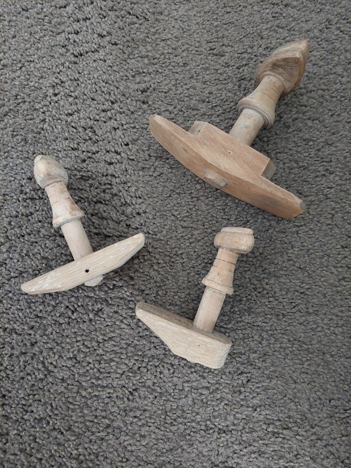 3 oude, antieke houten deurknoppen / penkrukken, Antiek en Kunst, Ophalen of Verzenden