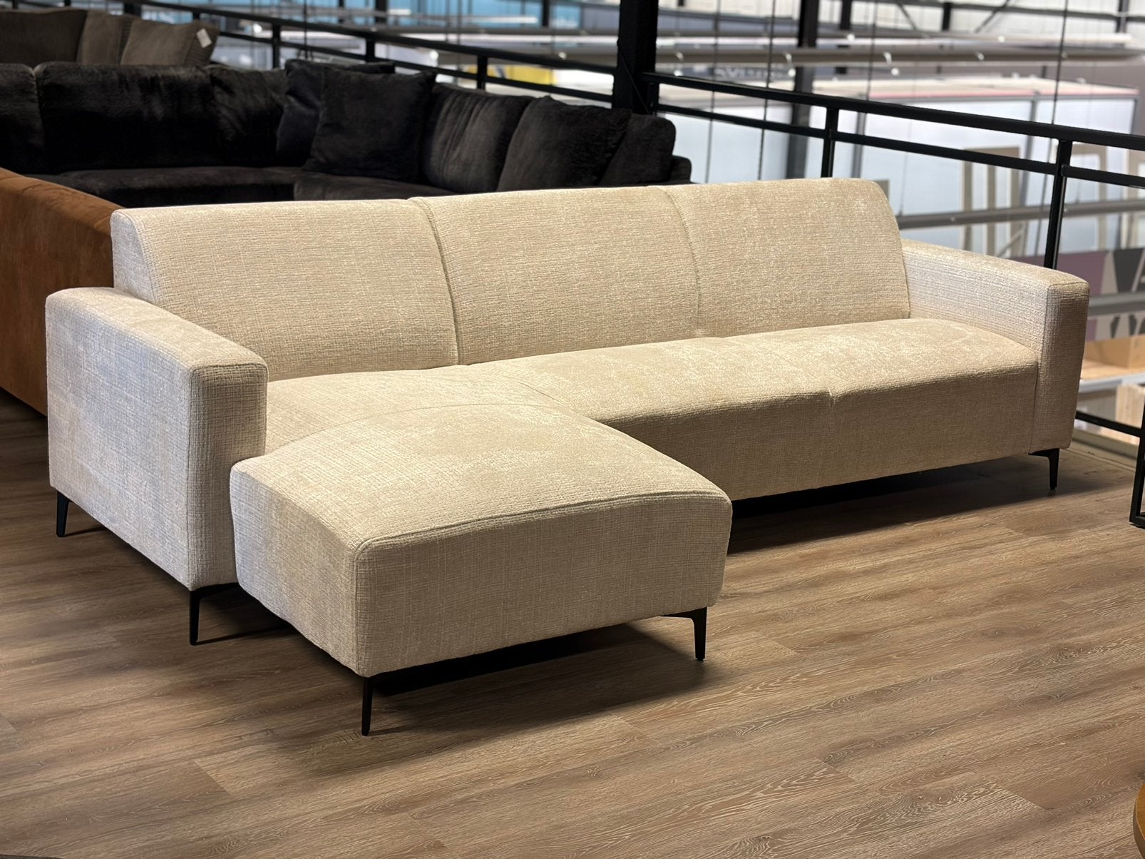 Nieuwe bankstellen - Hoekbank bouclé suede offwhite &Cognac, Huis en Inrichting, Banken | Sofa's en Chaises Longues, Nieuw, Stof