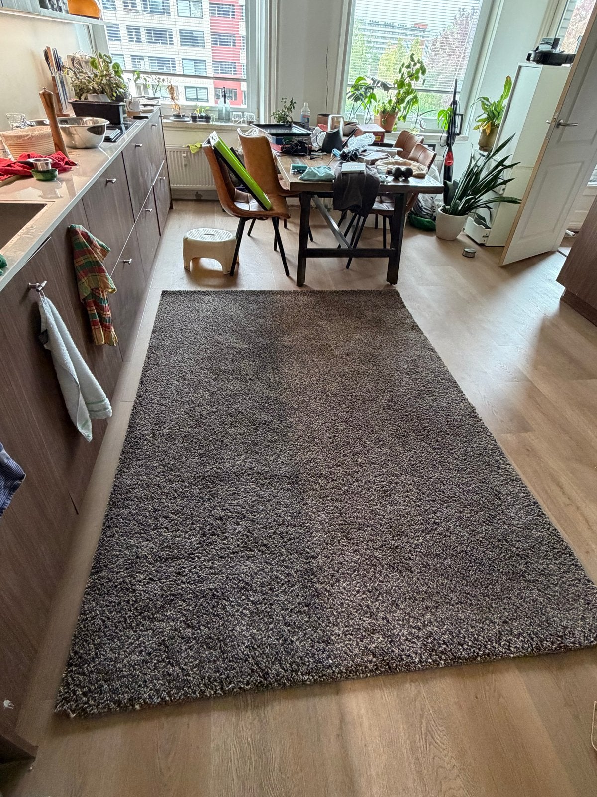 Groot grijs/bruin vloerkleed, Huis en Inrichting, Ophalen, Gebruikt, 150 tot 200 cm, 200 cm of meer