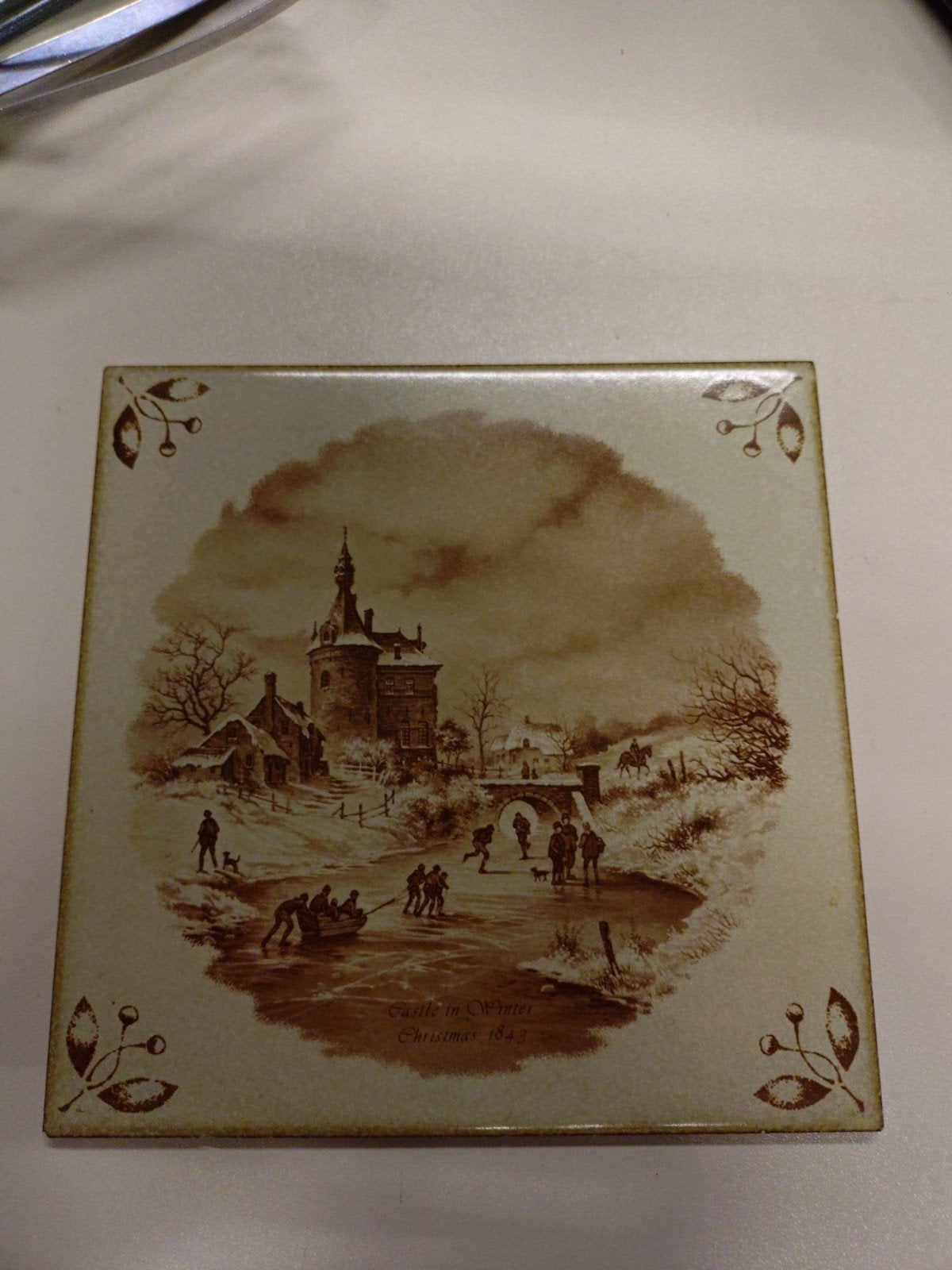 Vintage onderzetter 'Castle in Winter Christmas 1843', Ophalen of Verzenden