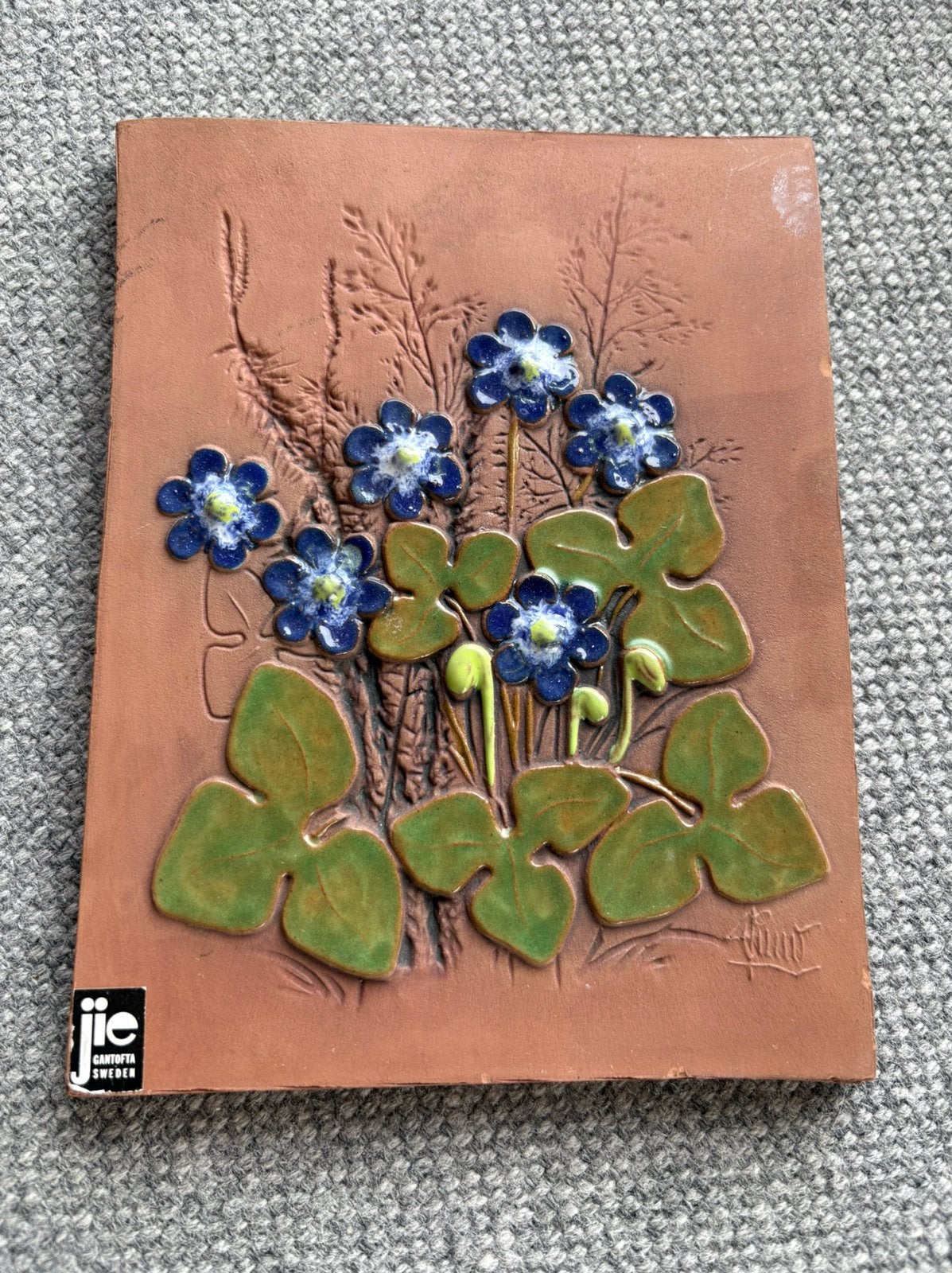 Jie Gantofta Sweden 850 wandtegel tegel blauwe bloem vintage, Ophalen of Verzenden