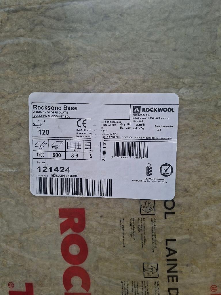 Rockwool sonobase, Doe-het-zelf en Verbouw, Isolatie en Afdichting, Ophalen, Nieuw, Steenwol, Minder dan 5 m²