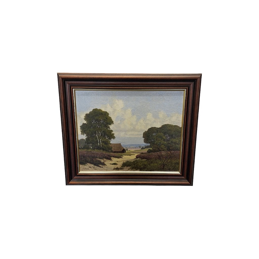 Heidelandschap met schaapskooi gesigneerd J.G. Alberts, Doek, Landschap, Olieverf, Klassiek