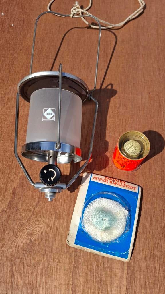 Vintage Campingaz Gaslantaarn + 10 Nieuwe Kousjes, Caravans en Kamperen, Ophalen of Verzenden, Gebruikt