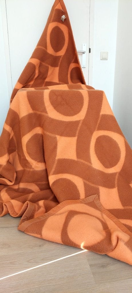 Vintage retro Deken Jaren '70 Oranje/Bruin  (220x240) vegan, Eu, Overige materialen, Tweepersoons, Ophalen of Verzenden