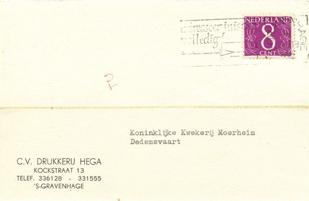 CV Drukkerij HEGA, s-Gravenhage - 06.1964 - briefkaart, Ophalen of Verzenden, Briefkaart