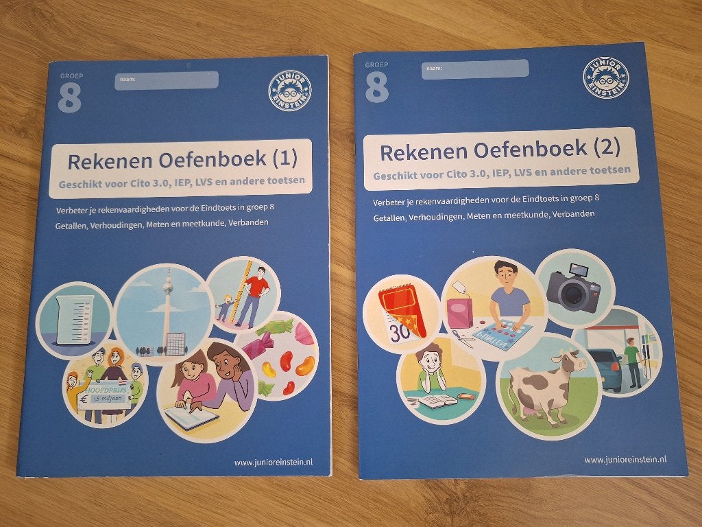 Junior Einstein Rekenen Oefenboeken Groep 8 (deel 1 & 2), Ophalen of Verzenden, Zo goed als nieuw, Overige niveaus, Junior Einstein