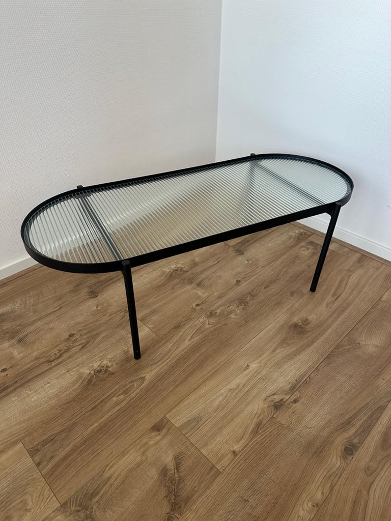 Salontafel Tibbe ribbelglas Karwei - Metaal & Glas, Ophalen, Gebruikt, 100 tot 150 cm, 50 tot 100 cm