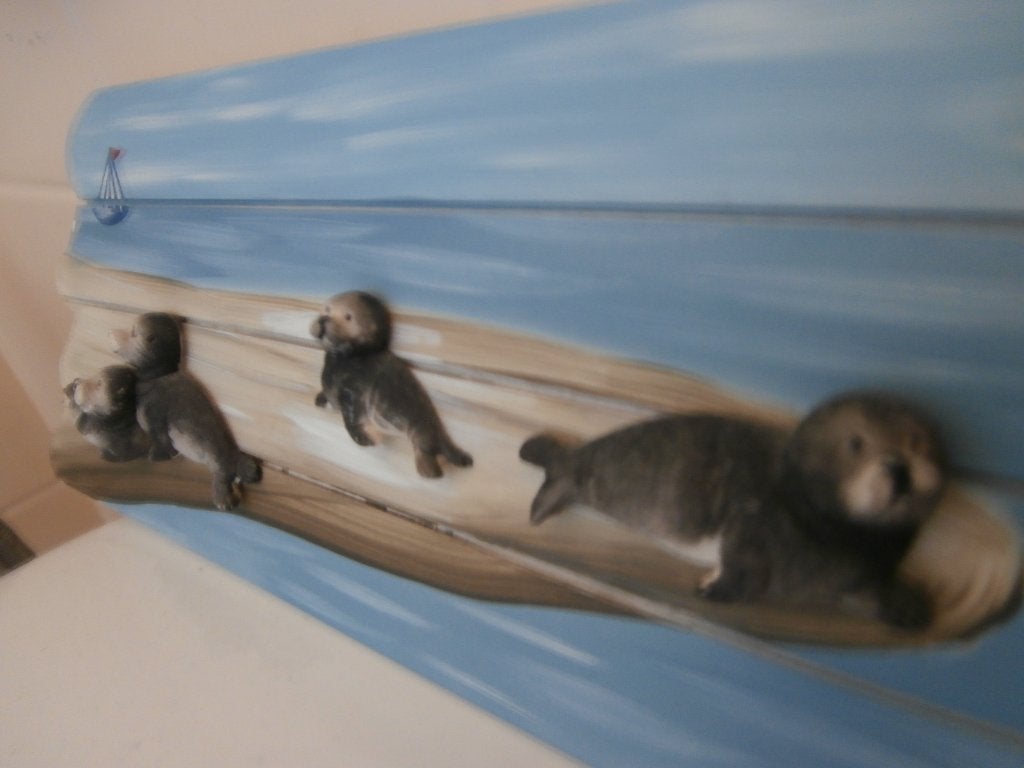 wandplank schilderij plank zee zeehonden zeehond decoratie, Ophalen of Verzenden, Zo goed als nieuw, Blauw, Hout
