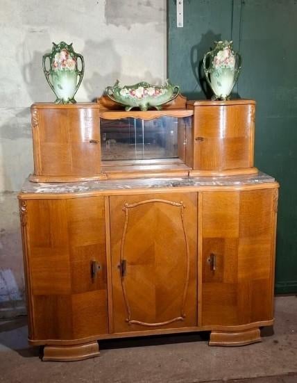 oud antiek vintage art deco buffetkast highboard vitrinekast, Gebruikt, T, Eikenhout, Ophalen of Verzenden