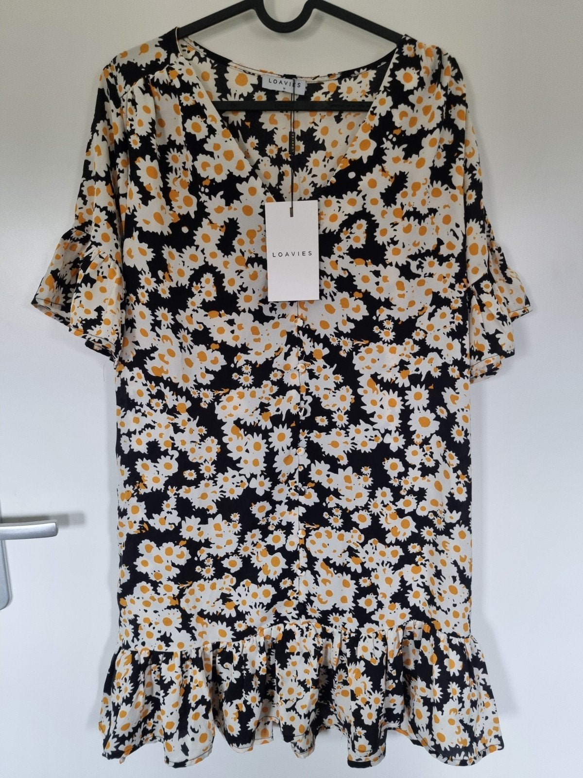 Nieuwe Loavies jurk met madeliefjesprint en prijskaartje, Maat 38/40 (M), Zwart, Nieuw, Ophalen of Verzenden