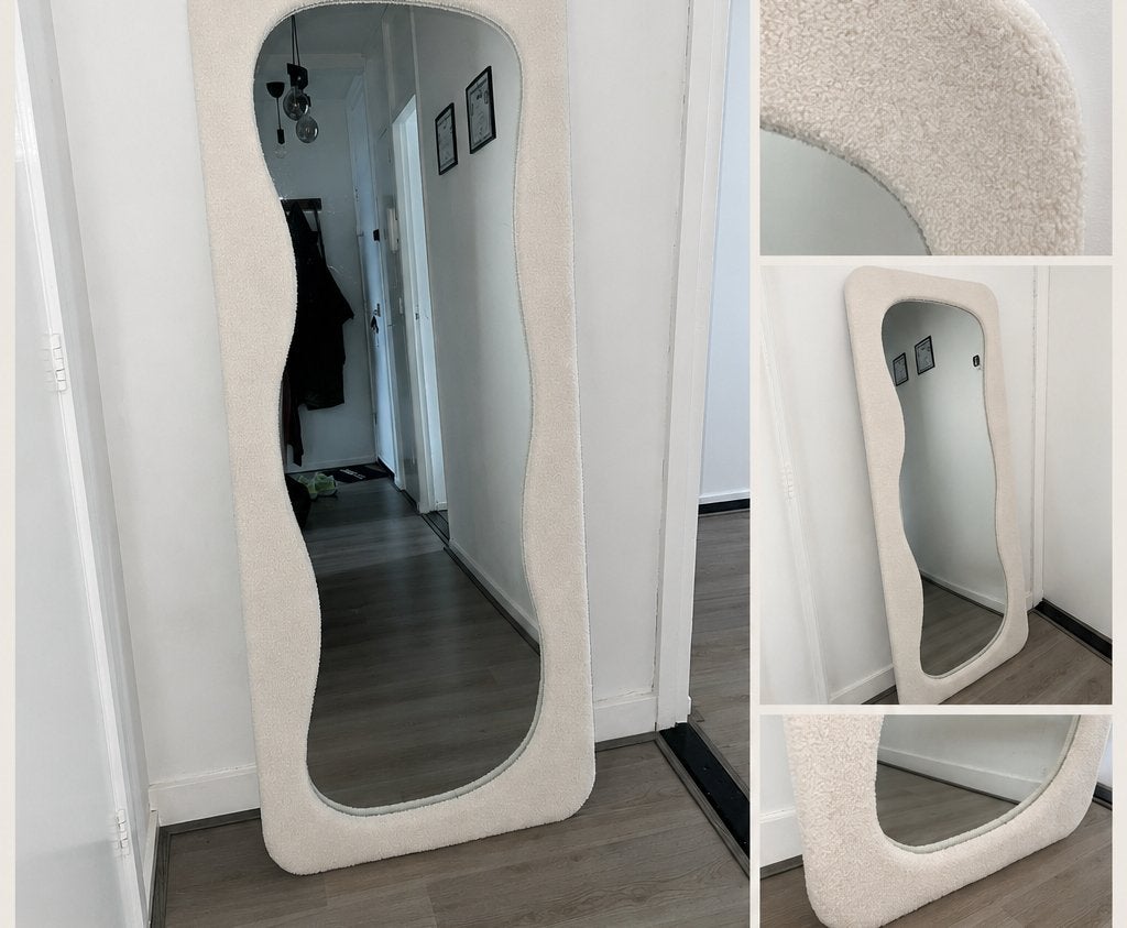 Stijlvolle spiegel met teddy stof - 160x70 cm, Ophalen, Zo goed als nieuw, Overige vormen, 150 tot 200 cm
