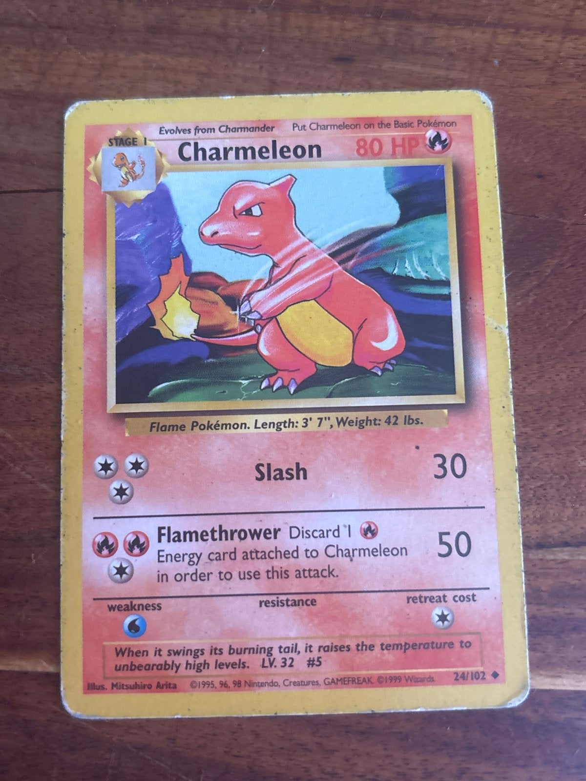 Pokémon Kaart Charmeleon 24/102 (Base Set) - Gebruikt, Ophalen of Verzenden, Gebruikt, Losse kaart