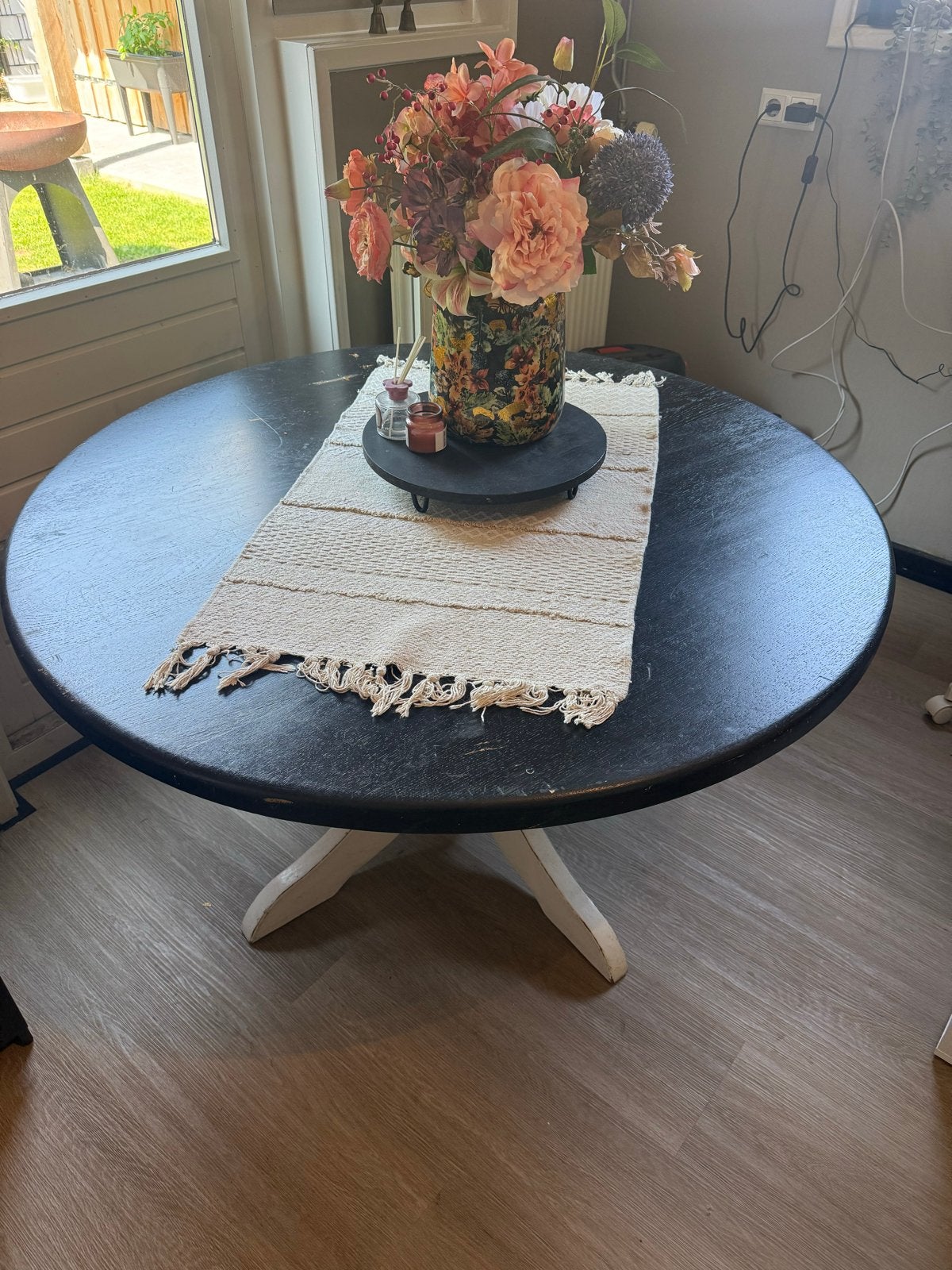 Massief houten ronde tafel - 130cm diameter, Ophalen, Gebruikt, 100 tot 150 cm, Rond