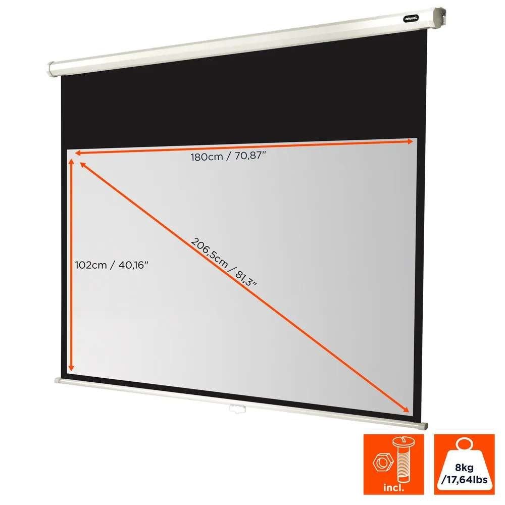 Celexon Rollo projectiescherm - 180 x 102 cm, Audio, Tv en Foto, Projectieschermen, Ophalen, Handmatig, Zo goed als nieuw
